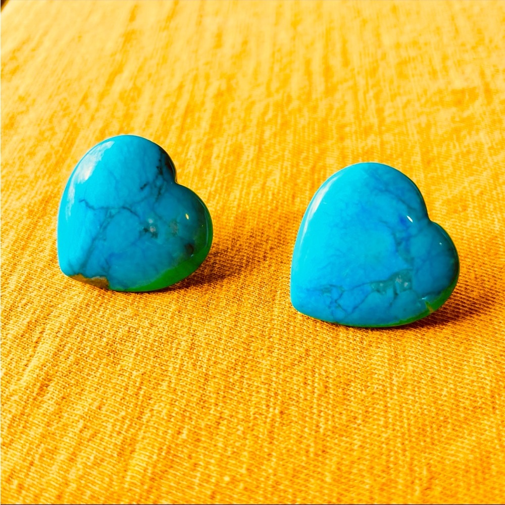 Turquoise Heart Stud Earrings - Blue Heart Stone Earrings